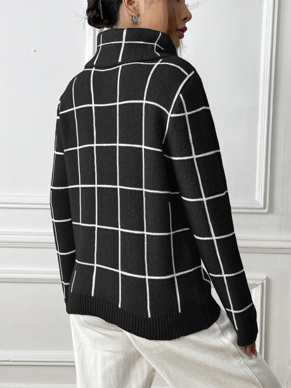 Plaid Long Sleeve Turtleneck Sweater