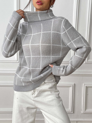 Plaid Long Sleeve Turtleneck Sweater