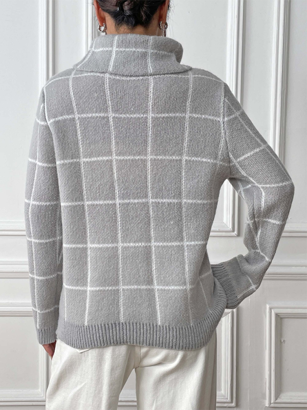 Plaid Long Sleeve Turtleneck Sweater