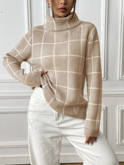 Plaid Long Sleeve Turtleneck Sweater
