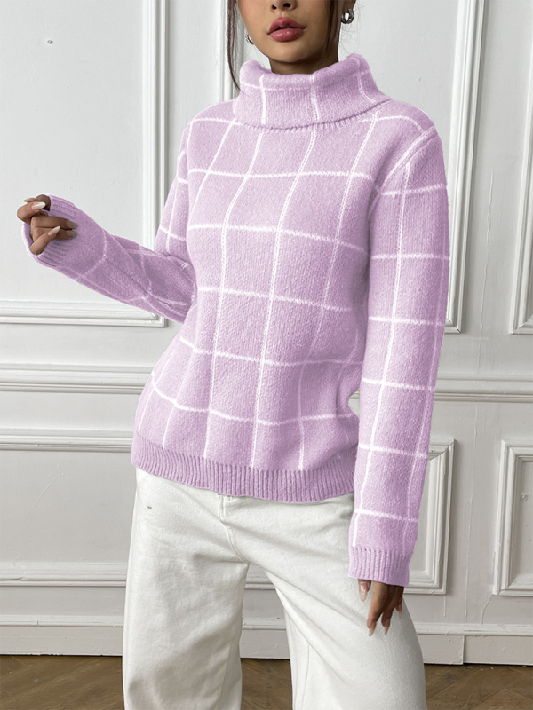 Plaid Long Sleeve Turtleneck Sweater