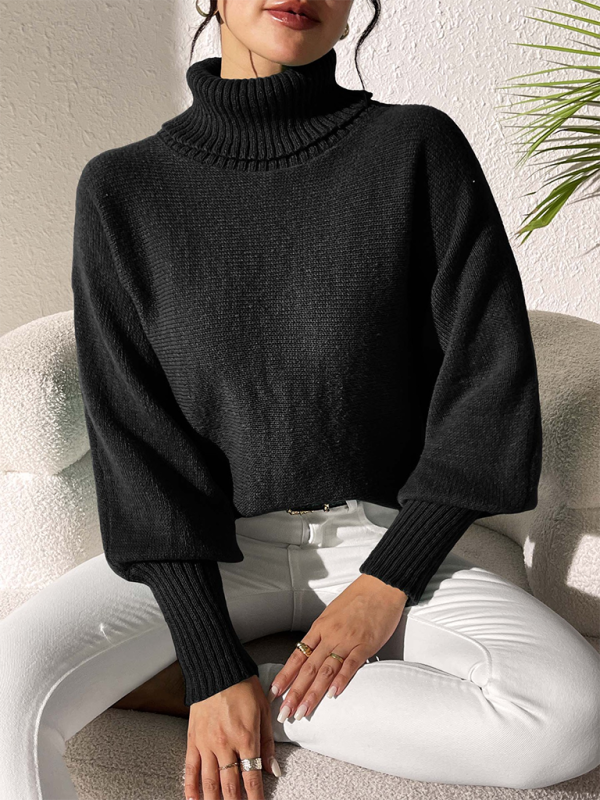 Solid Colour Cuffed Long Sleeve Turtleneck Sweater