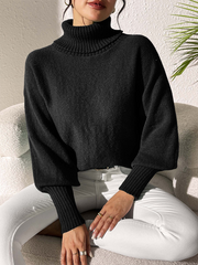 Solid Colour Cuffed Long Sleeve Turtleneck Sweater