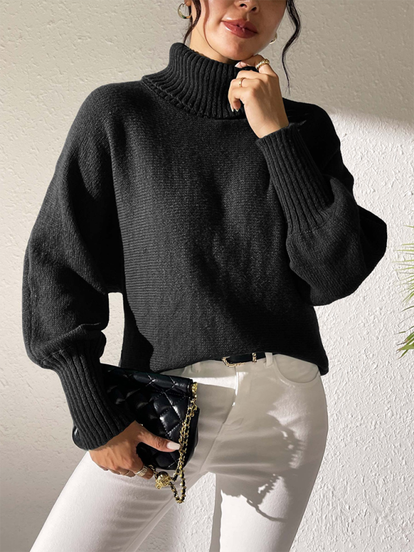 Solid Colour Cuffed Long Sleeve Turtleneck Sweater