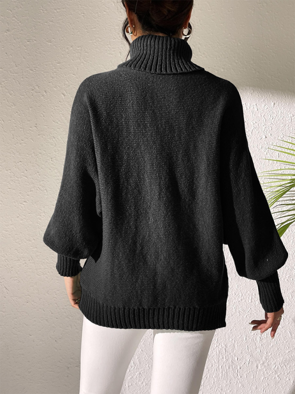 Solid Colour Cuffed Long Sleeve Turtleneck Sweater