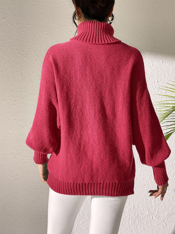Solid Colour Cuffed Long Sleeve Turtleneck Sweater