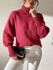 Solid Colour Cuffed Long Sleeve Turtleneck Sweater