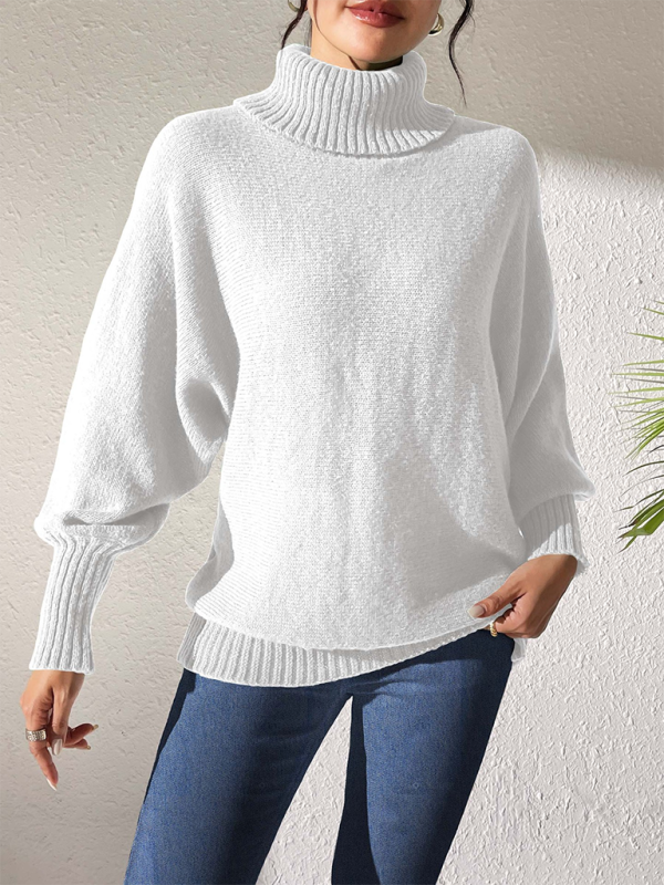 Solid Colour Cuffed Long Sleeve Turtleneck Sweater