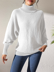 Solid Colour Cuffed Long Sleeve Turtleneck Sweater