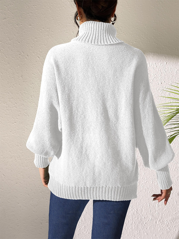Solid Colour Cuffed Long Sleeve Turtleneck Sweater