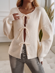 Solid Colour Bow-Tie Knit Cardigan