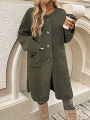 Knee-Length Cardigan Coat with Pockets