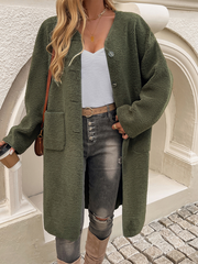 Knee-Length Cardigan Coat with Pockets