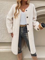 Knee-Length Cardigan Coat with Pockets