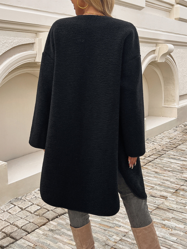 Knee-Length Cardigan Coat with Pockets