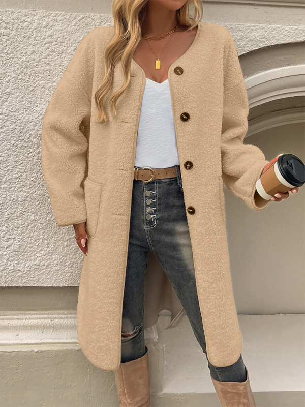 Knee-Length Cardigan Coat with Pockets