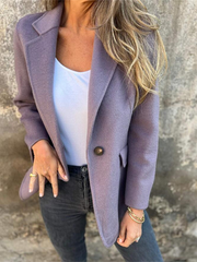 Buttoned Solid Colour Tweed Jacket