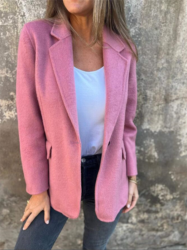 Buttoned Solid Colour Tweed Jacket