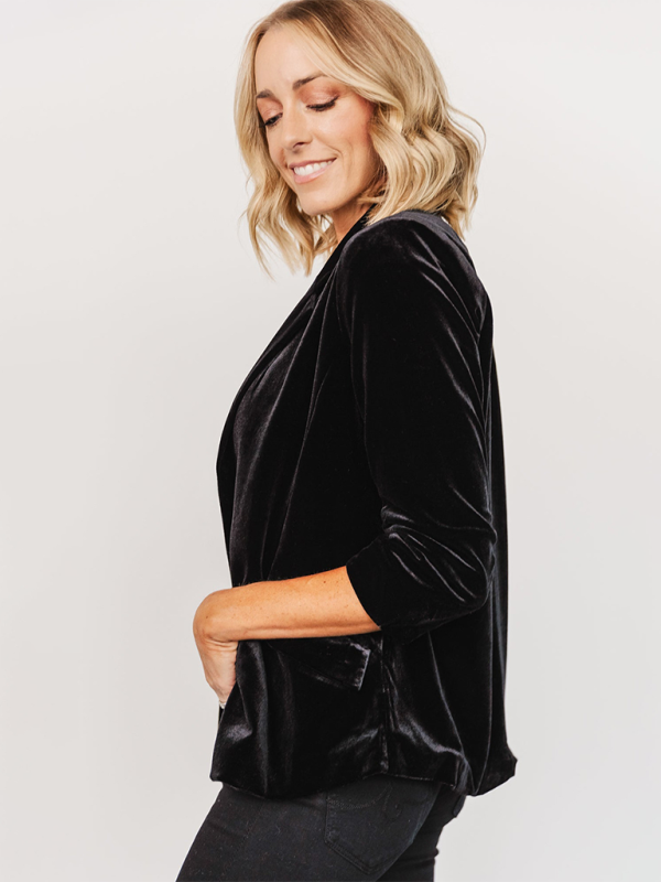 Velvet Blazer with Lapel and Pockets
