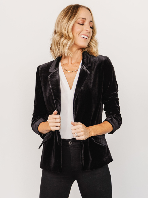 Velvet Blazer with Lapel and Pockets