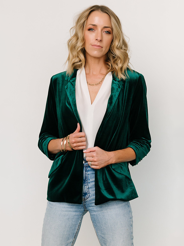 Velvet Blazer with Lapel and Pockets