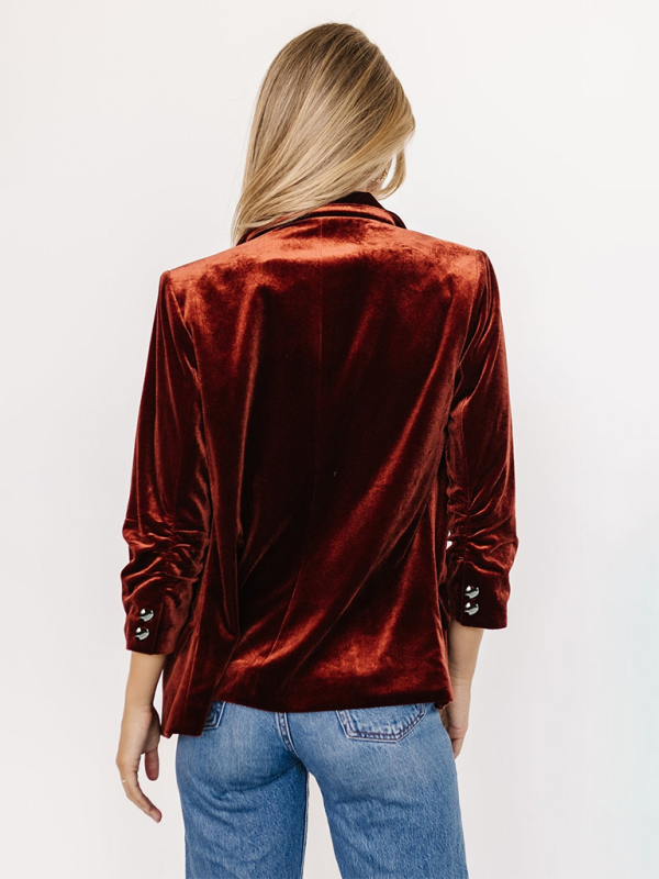 Velvet Blazer with Lapel and Pockets