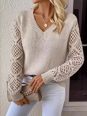 V-Neck Long Sleeve Solid Colour Sweater