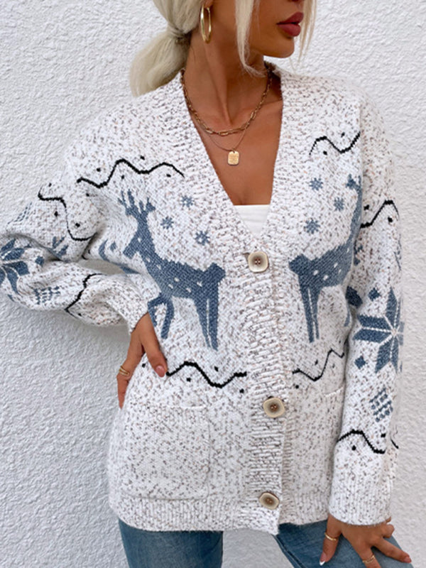 Knit Christmas Cardigan Sweater with Pockets in 4 Colors S-L