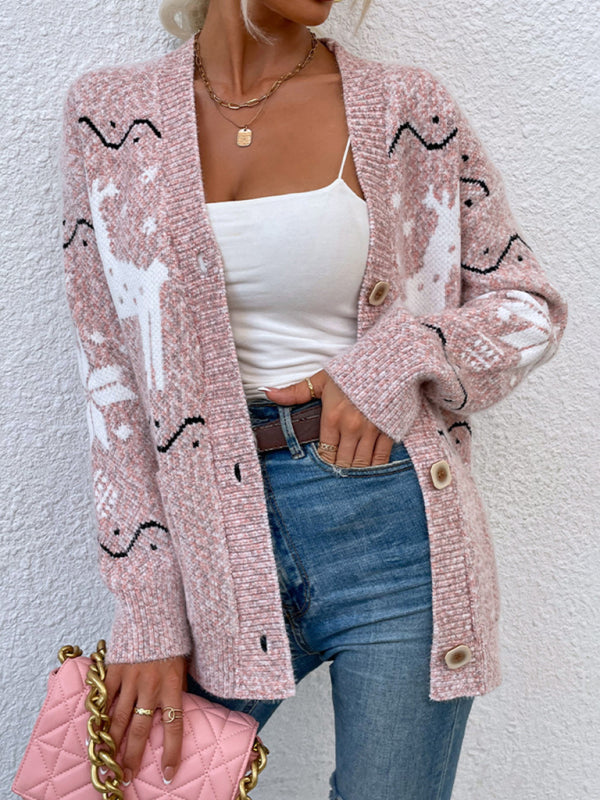 Knit Christmas Cardigan Sweater with Pockets in 4 Colors S-L