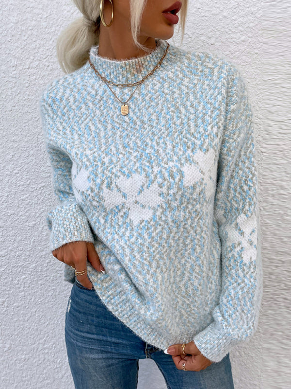 Mock Neck Snowflake Christmas Sweater