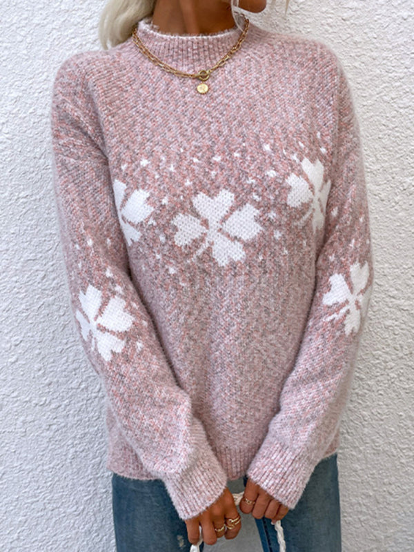 Mock Neck Snowflake Christmas Sweater