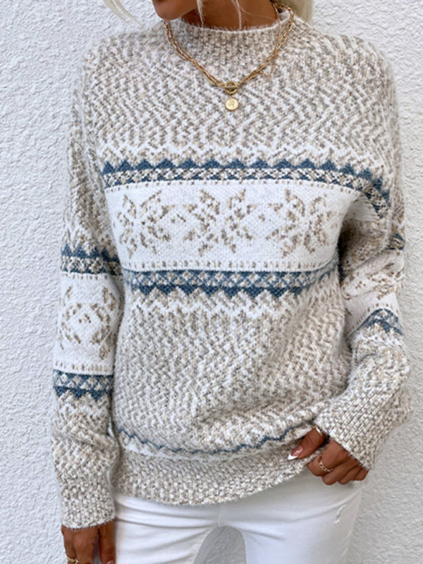 Knitted Snowflake Christmas Sweater with Mock Neck