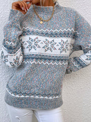 Knitted Snowflake Christmas Sweater with Mock Neck
