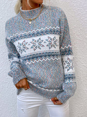 Knitted Snowflake Christmas Sweater with Mock Neck
