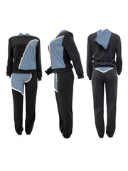 Denim Patchwork Hoodies Pant Set