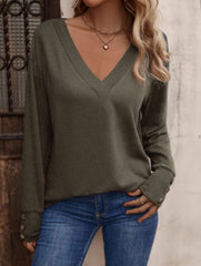 V-Neck Long Sleeve Top in 8 Colors S-XXL