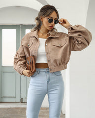 Cropped Corduroy Jacket with Lantern Sleeves in 5 Colors S-XL