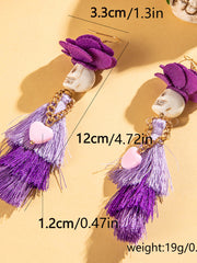 Halloween Skull Tassel Beaded Earrings