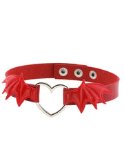 Gothic Punk Bat Wings Heart Leather Choker