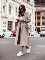 Long Sleeve Wool Coat with Waist Tie in 4 Colors S-XXL