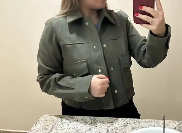 Long Sleeve Cropped Buttoned Jacket in 7 Colors S-L
