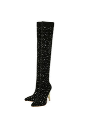 Rhinestone Embellished Stretch Mesh Boots