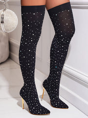Rhinestone Embellished Stretch Mesh Boots