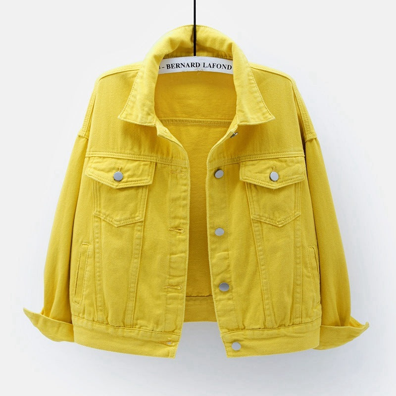 Einfarbige Jeansjacke mit Taschen