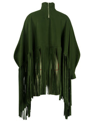 Batwing Sleeve Zipper Tassel Ponchos Top