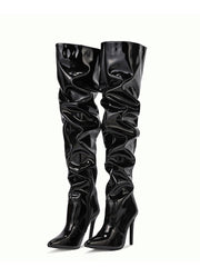 Glossy Leather Pointed Toe Stiletto Boots