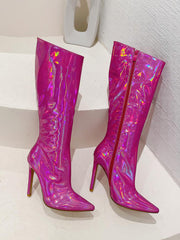 Colorful Shiny Pointed Toe High Heel Boots