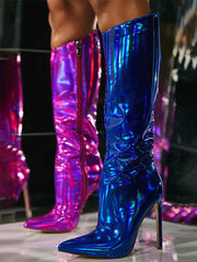 Colorful Shiny Pointed Toe High Heel Boots