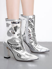 Patent Leather Pointed Toe Zipper Boots