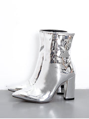 Patent Leather Pointed Toe Zipper Boots